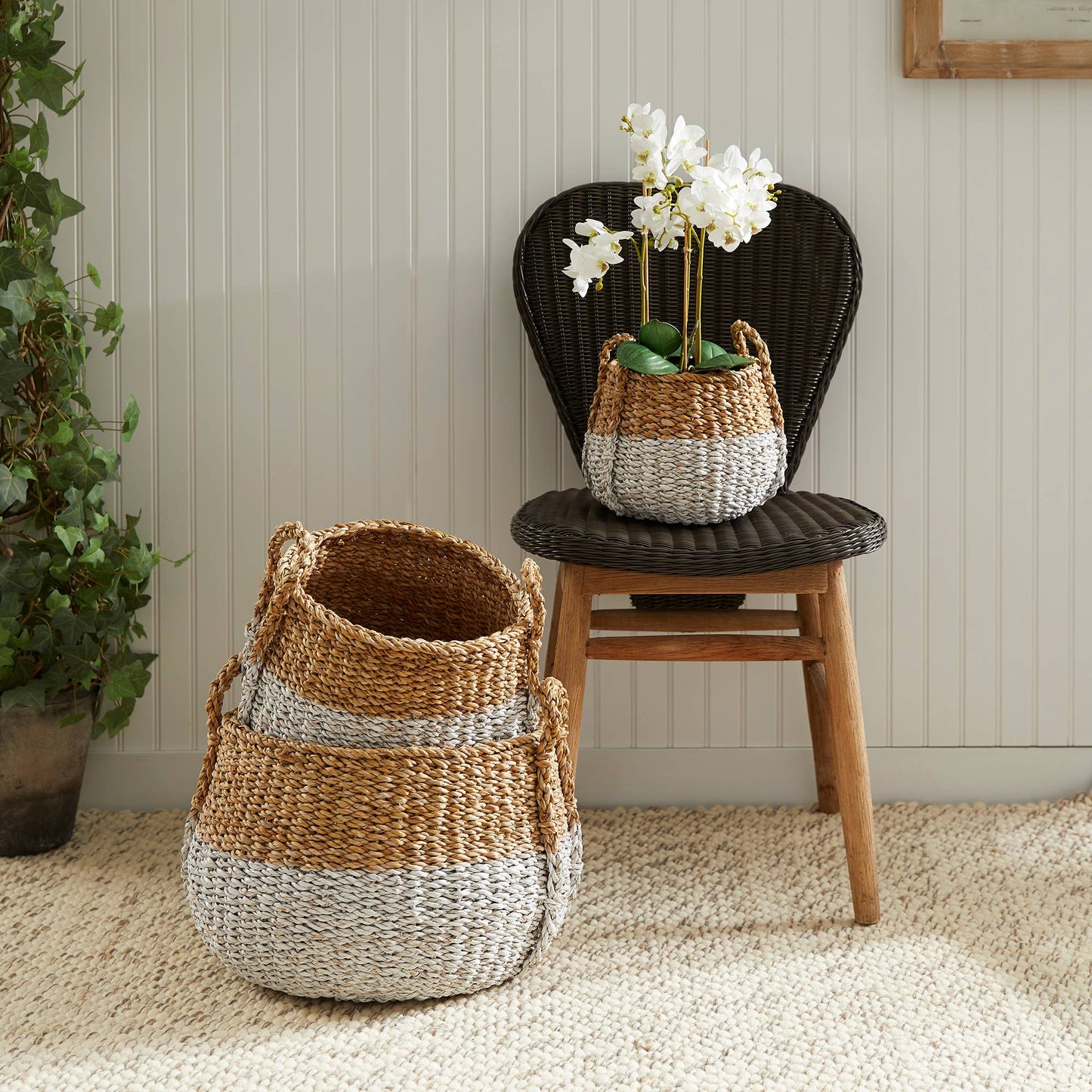 Seagrass Round Baskets With Handles, LARGE