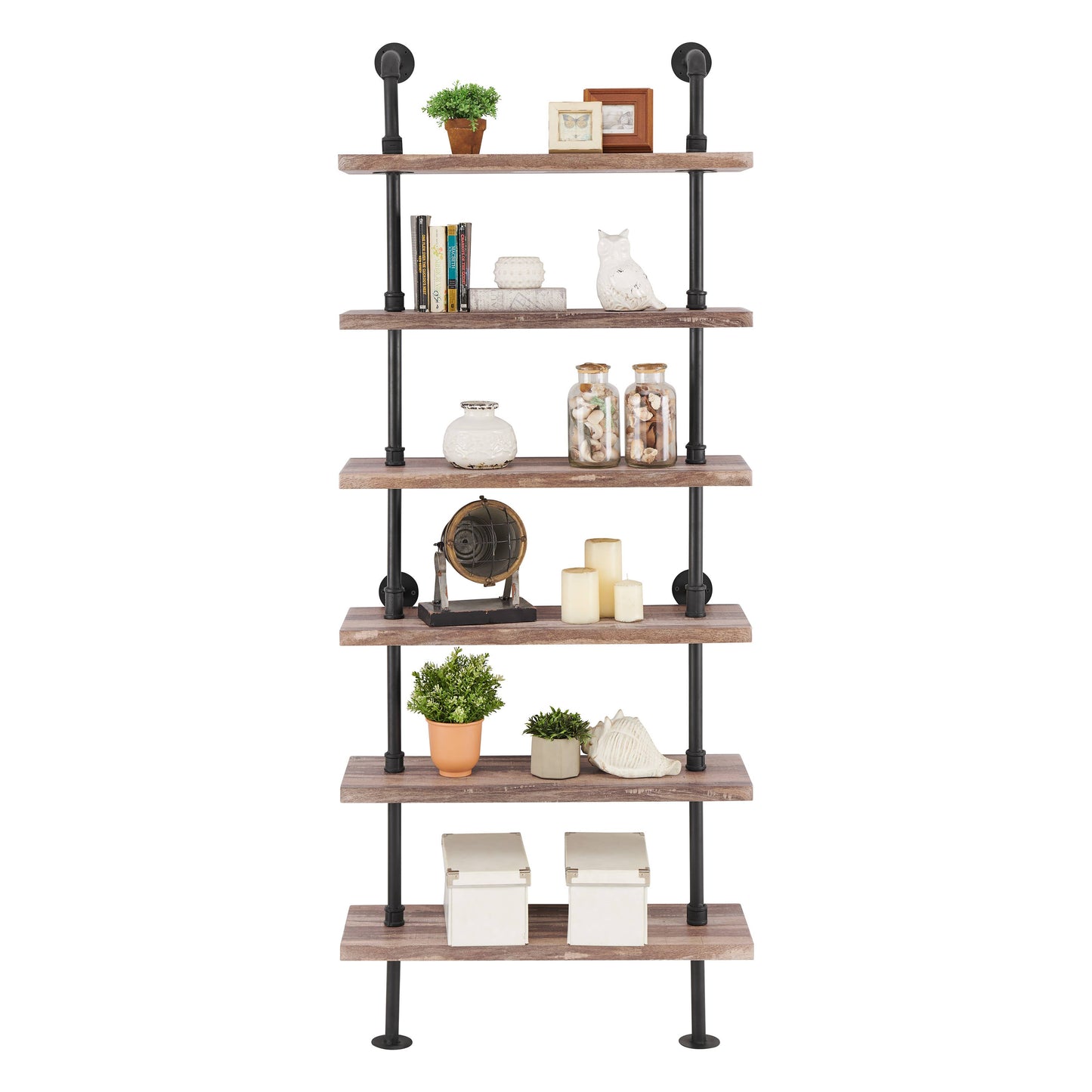 Industrial Modern Rustic 6-Tier Iron Pipe Wall Mount Shelf