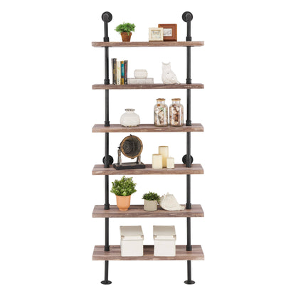Industrial Modern Rustic 6-Tier Iron Pipe Wall Mount Shelf