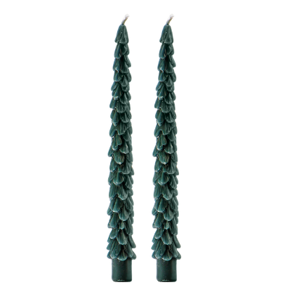 *NEW* Green Tree Taper Candles, Set of 2 - Christmas Decor