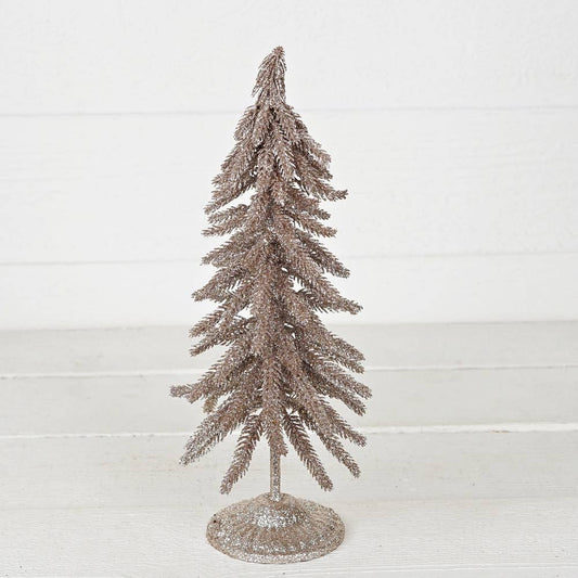 M32723-Champagne glittered twiggy pine mini tree (13.5in)