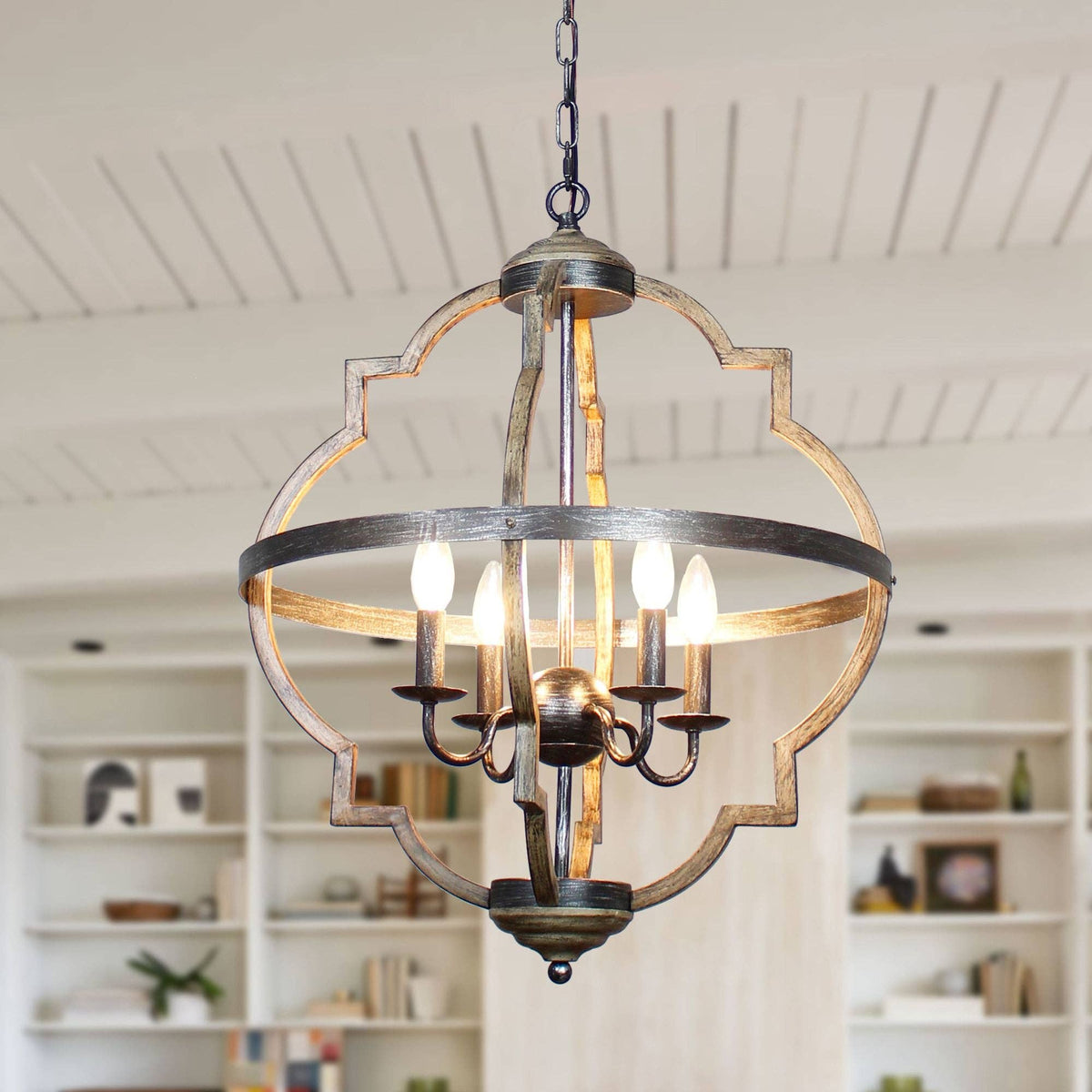 Lusteria Farmhouse Black 4-Light Candle Island Chandelier