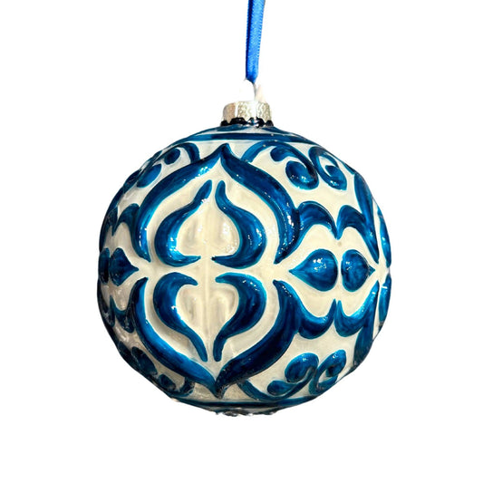 White/Blue Engraving Ornament 4"