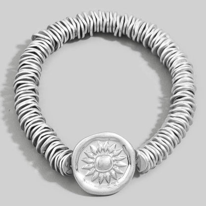 Engraved Sun Medallion Disc Stack Bracelet