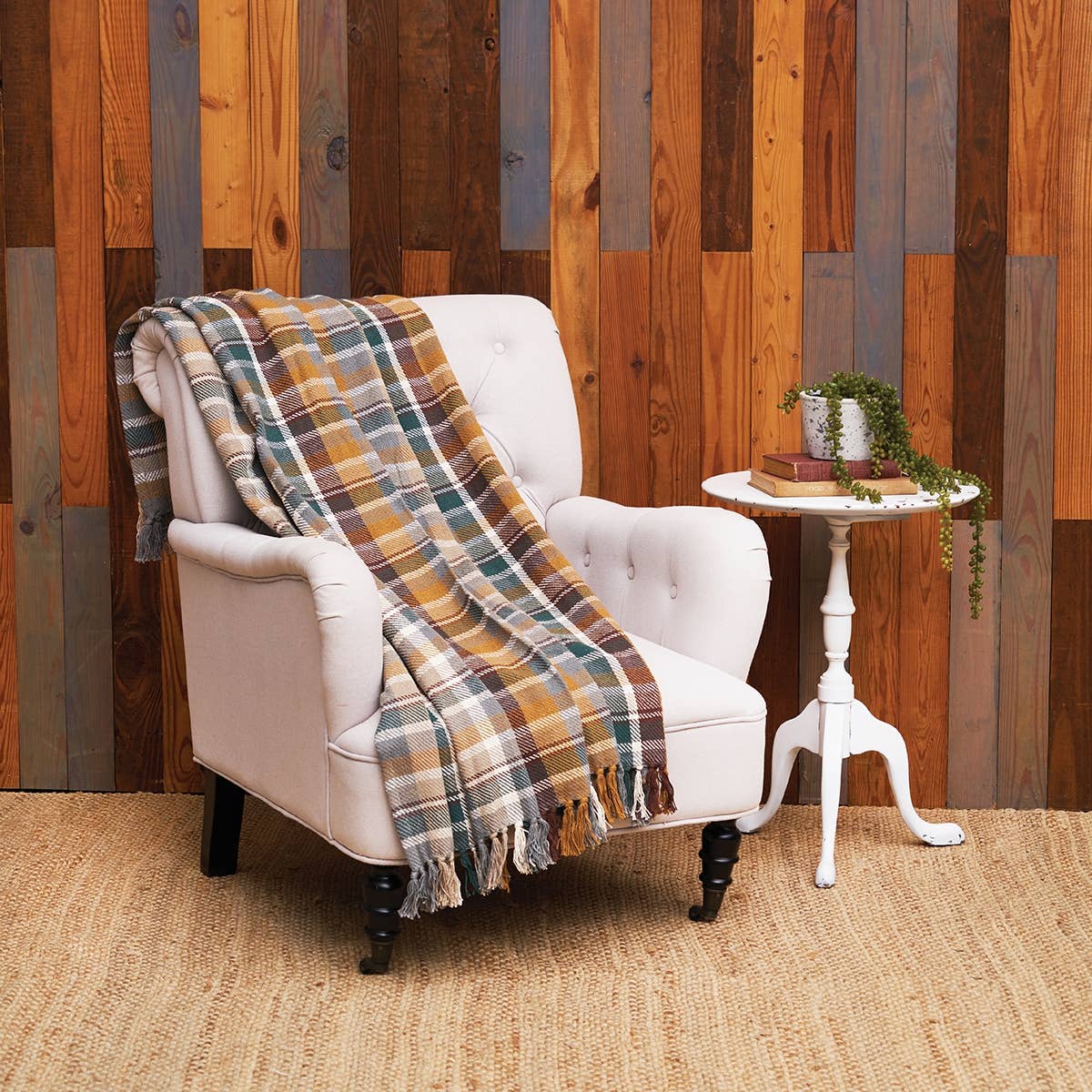 Fall/Harvest Aspen Gray & Brown Plaid Throw Blanket