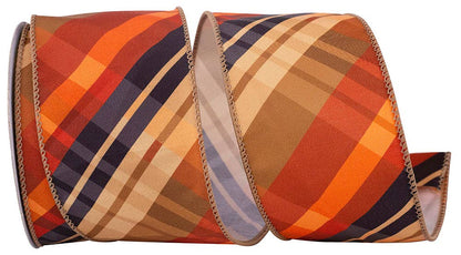 Plaid Diagonal Tierra Wired Edge, Rust, 2-1/2 In, 10 Yards
