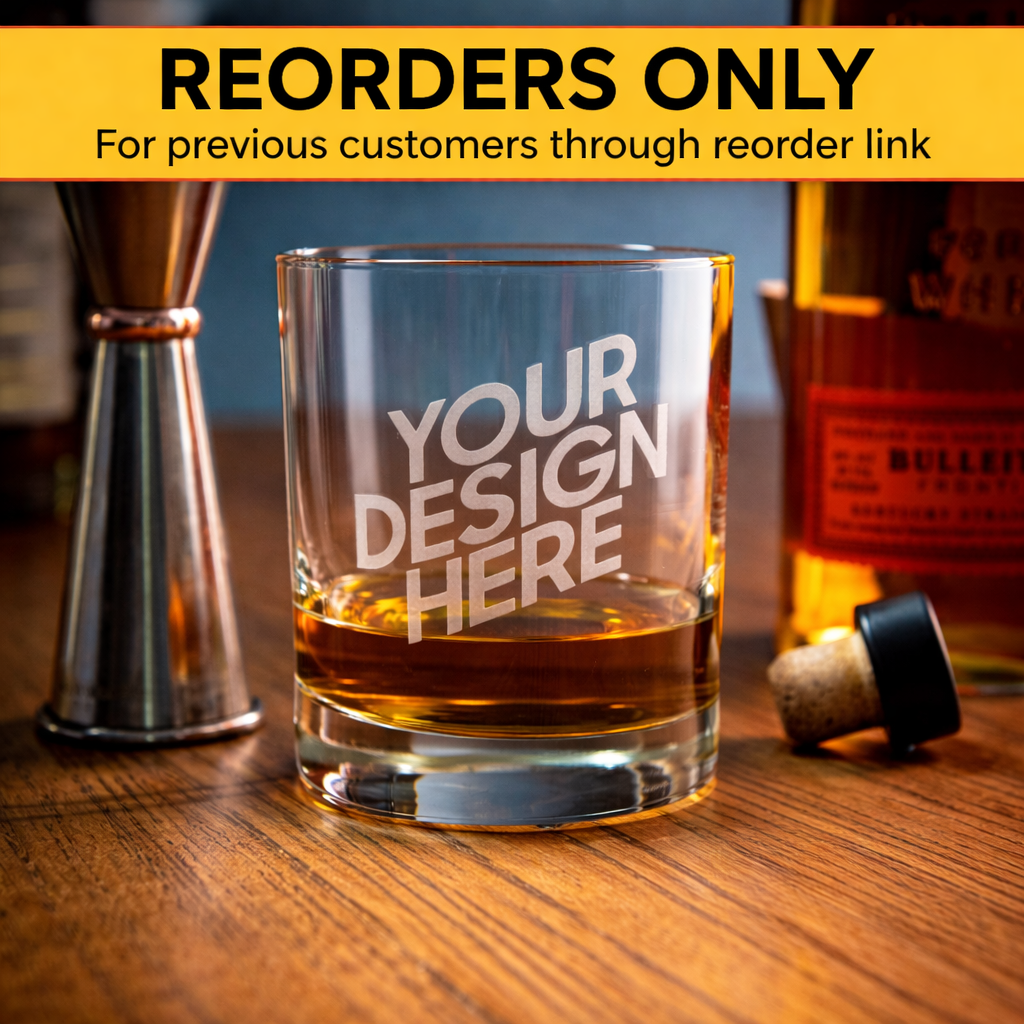 Custom 13oz Double Old Fashion (DOF) Glass – Reorders Only