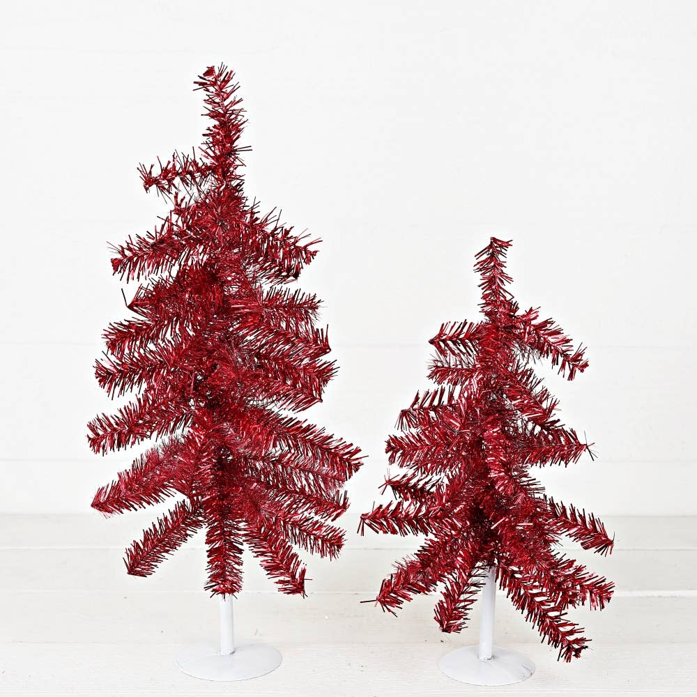 M32758-Glittered Tinsel Tree-RED (16inH)