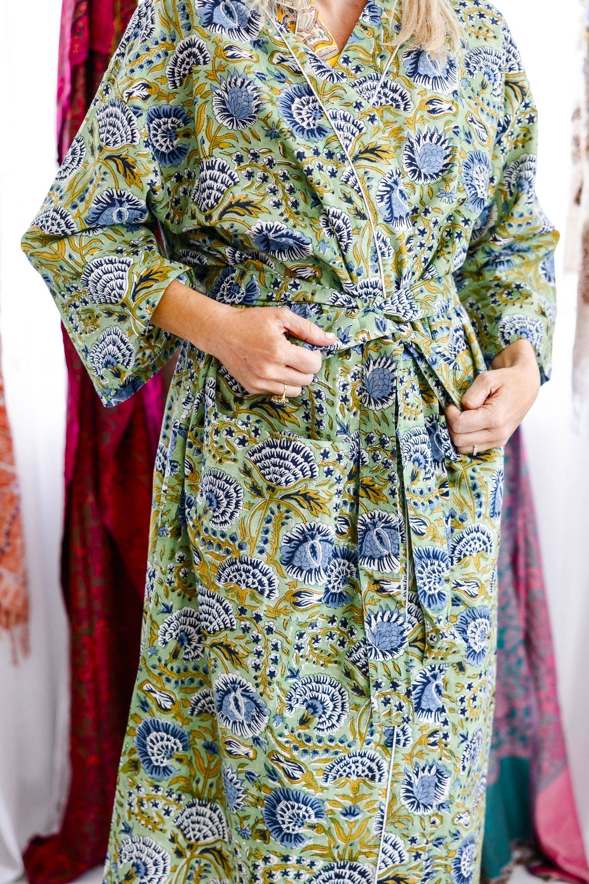Minted Motif Block Print Robe