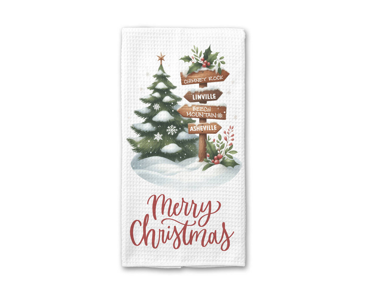 Custom City Christmas Tree State Snow Kitchen Towel