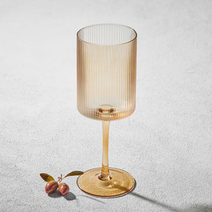 Vikko - Decor, Malibu, Ribbed Wine Glass, Amber, 17 Oz