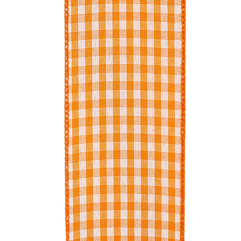 Gingham Check Bright Value Wired Edge, Orange, 2-1/2 In