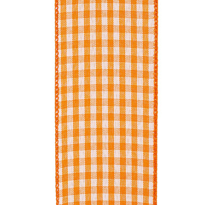 Gingham Check Bright Value Wired Edge, Orange, 2-1/2 In