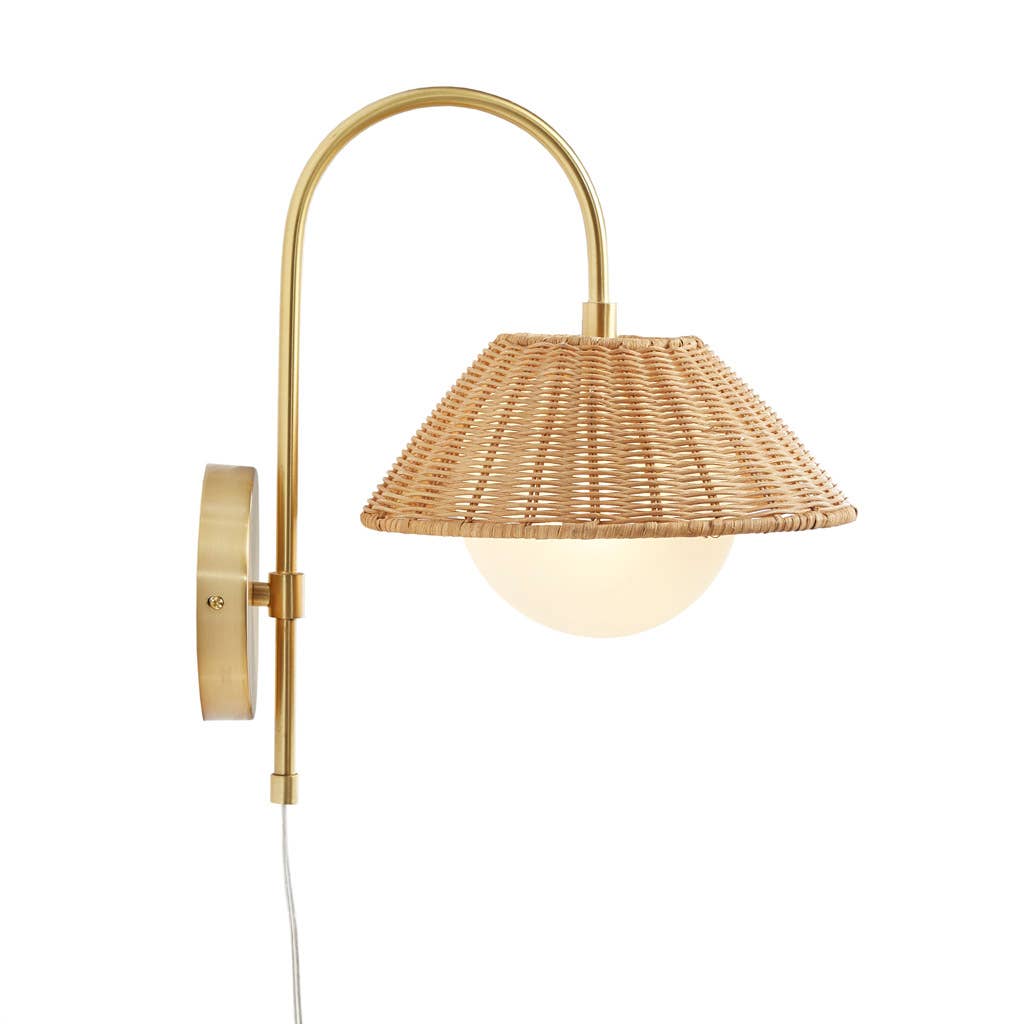 Rattan Weave Gold Plug-in Wall Scone Light