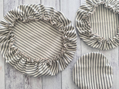 Reusable Bowl Covers, set of three- ticking stripes