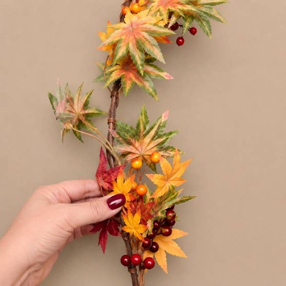 60" Autumn Leaves and Fall Berries Garland