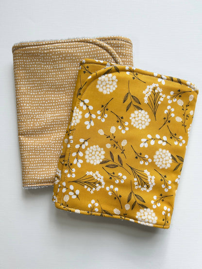 Wildflower on Yellow Burp Cloth, set of 2