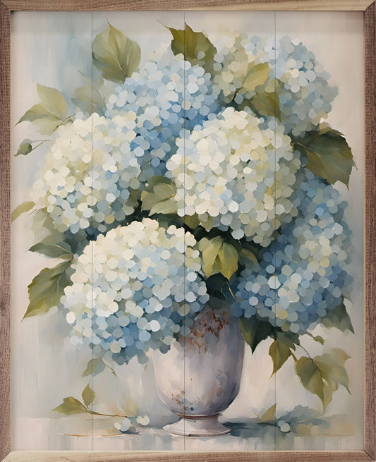 Hydrangeas In White Vase