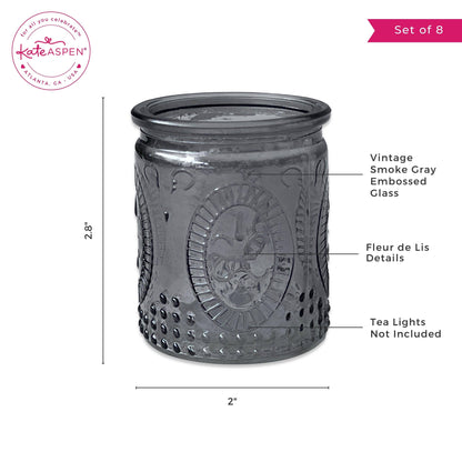 Vintage Smoke Gray Glass Tea Light Holder (Set of 8)