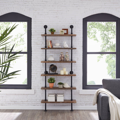 Industrial Modern Rustic 6-Tier Iron Pipe Wall Mount Shelf