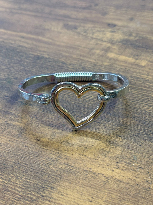 Shiny Silver Two Tone Heart Cuff