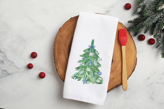 Chinoiserie Christmas Tree Towel, Holiday Kitchen Decor