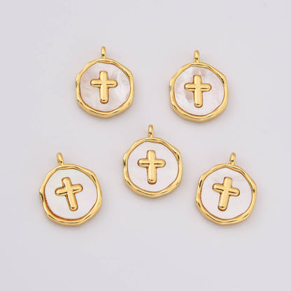 Gold Filled Cross Charm with Mother of Pearl Inlay, CP2238