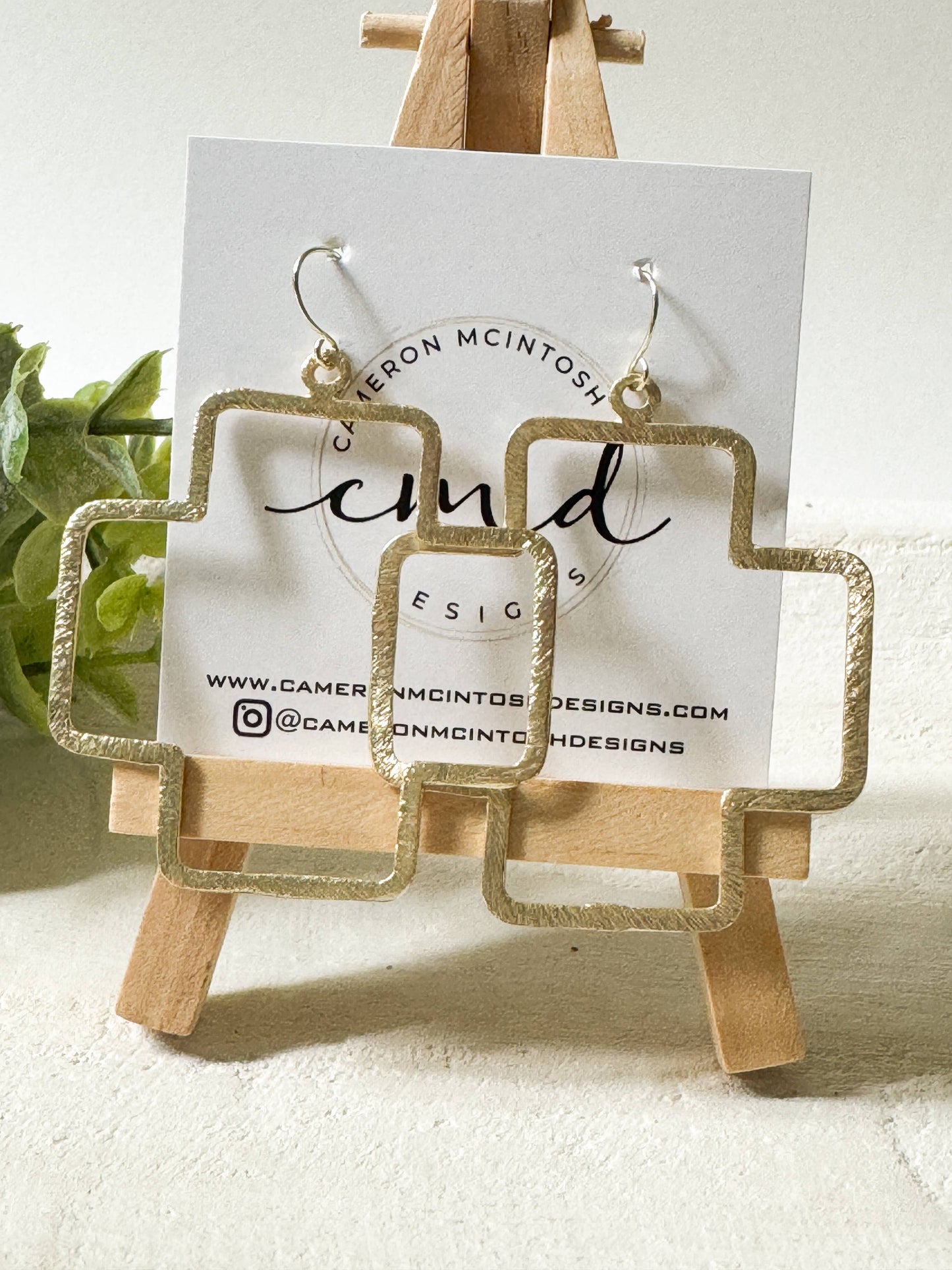 Light Brushed Gold Square Cross Statement Earrings