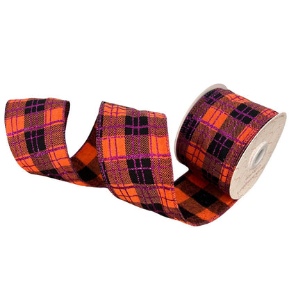 Orange/Black Plaid Ribbon With Purple Glitter 2.5" x 10yd