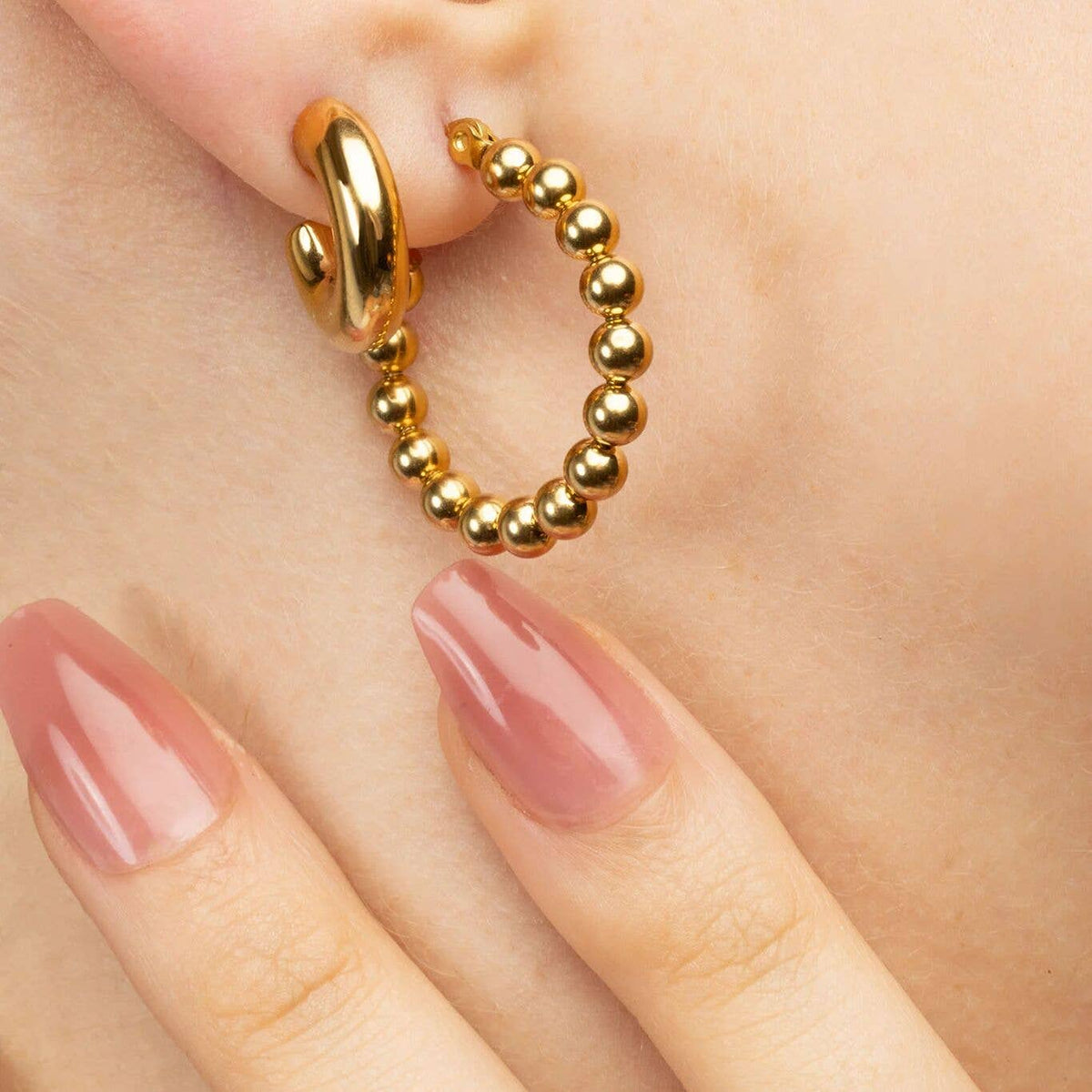 18K Gold PVD Stainless Steel Circle Ball Hoop Earrings