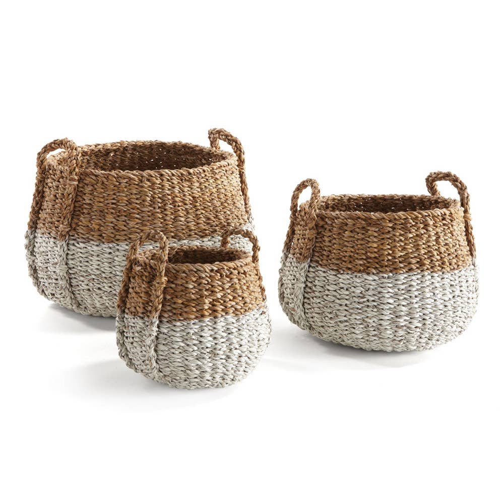 Seagrass Round Baskets With Handles, LARGE