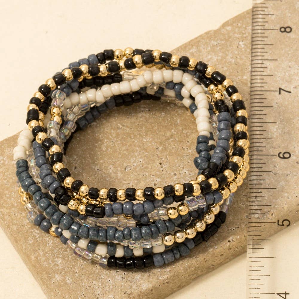 Assorted Blue Tones Seed Beaded Bracelet Set