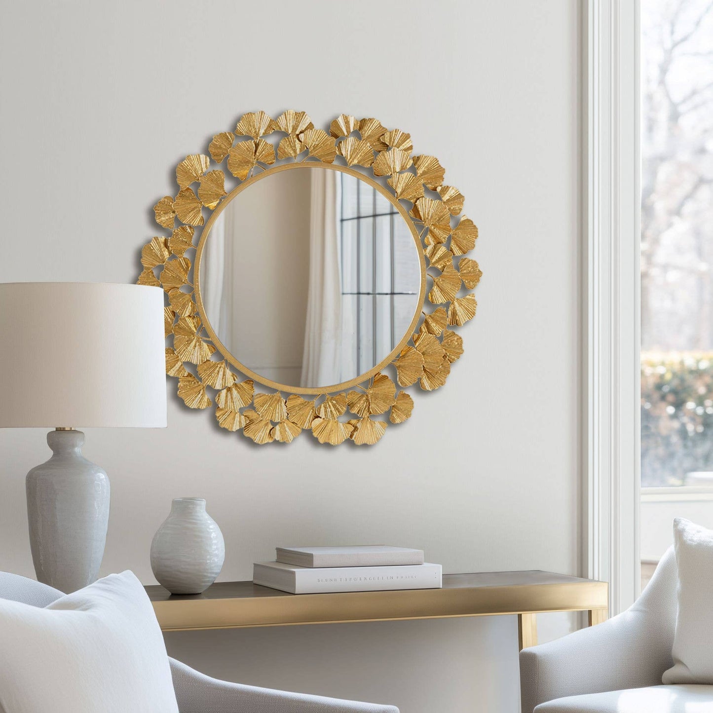 Gold Foil Ginkgo Leaf Decor Mirror