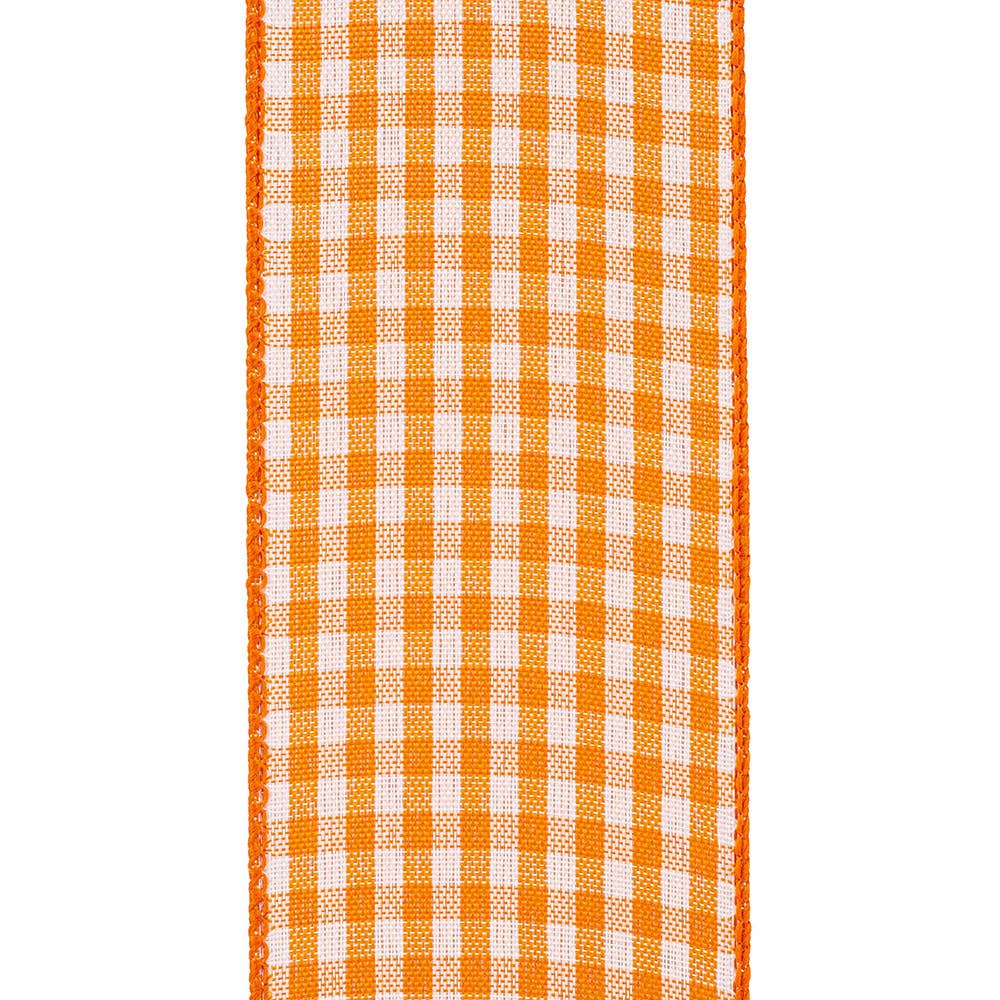 Gingham Check Bright Value Wired Edge, Orange, 2-1/2 In
