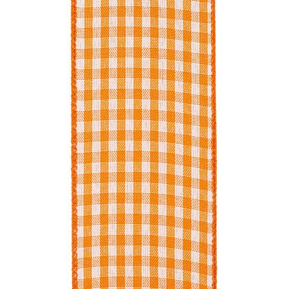 Gingham Check Bright Value Wired Edge, Orange, 2-1/2 In