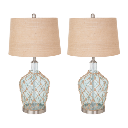 Coastal Glass Jug Table Lamp Set With Rope, 3-Way Switch