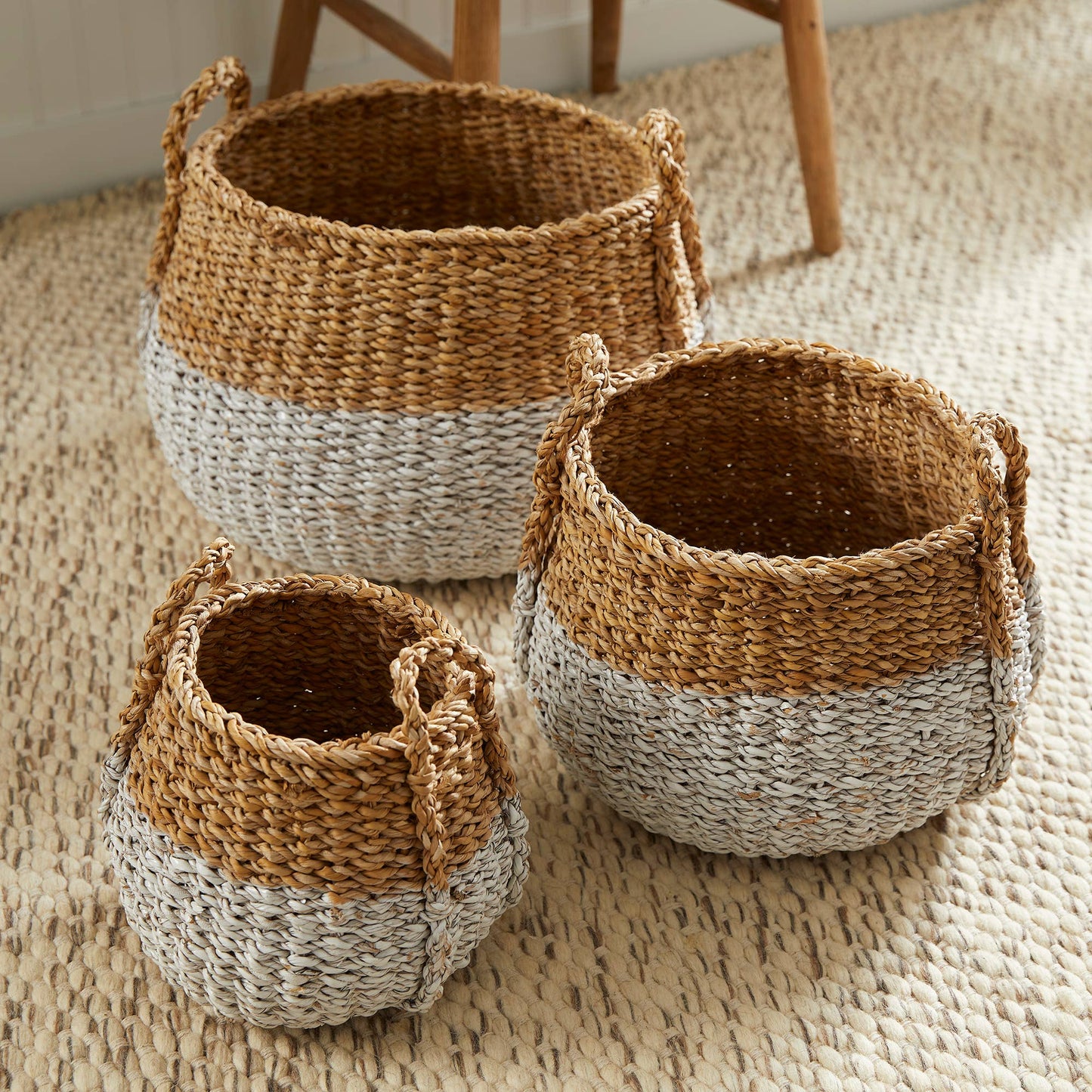 Seagrass Round Baskets With Handles, LARGE