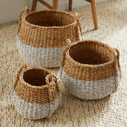 Seagrass Round Baskets With Handles, LARGE