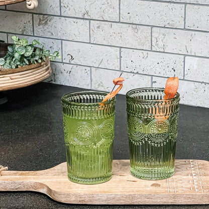 13 oz. Vintage Textured Sage Green Drinking Glasses (6 pcs)