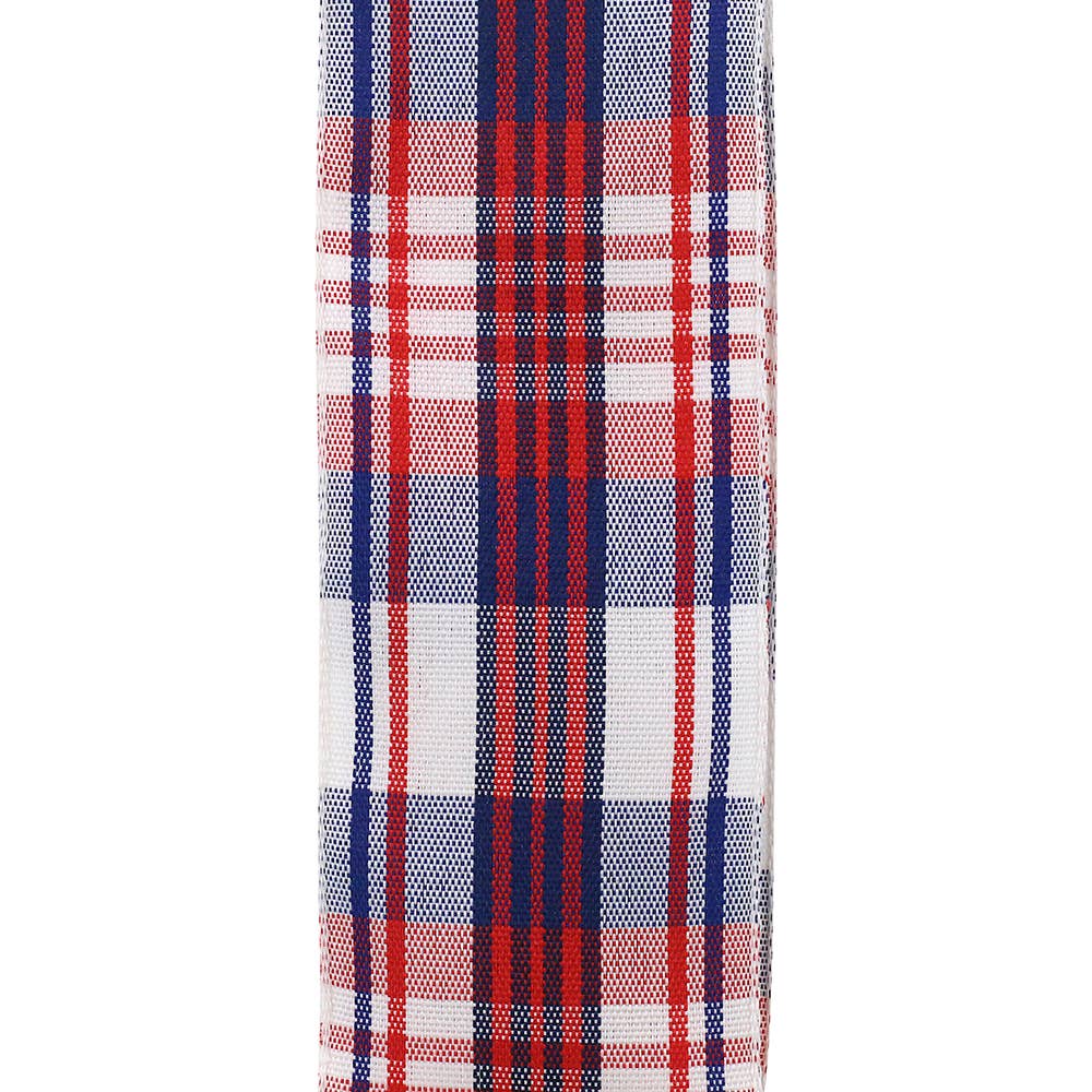 Patriotic Plaid Woven Wired Edge, White, 1-1/2 In, 20 Yards
