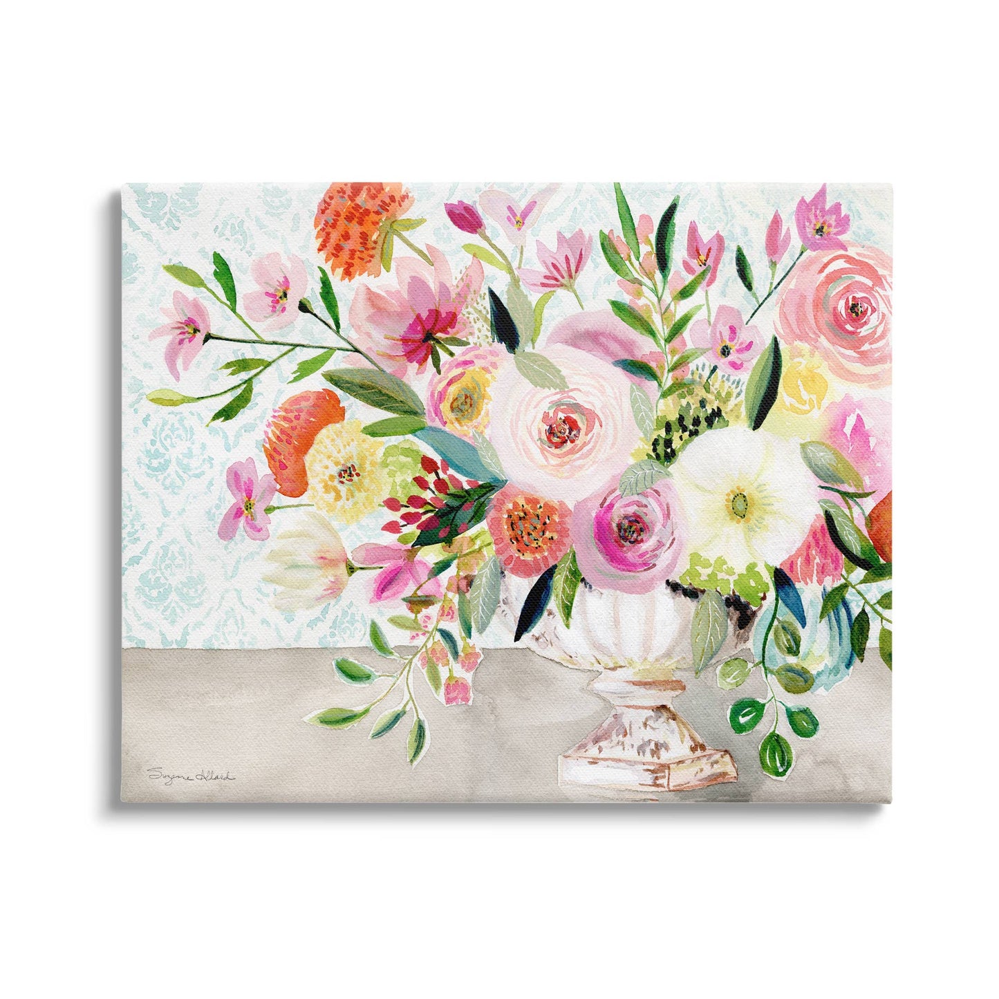 Pink & Red Peonies Ornate Vase Canvas Art