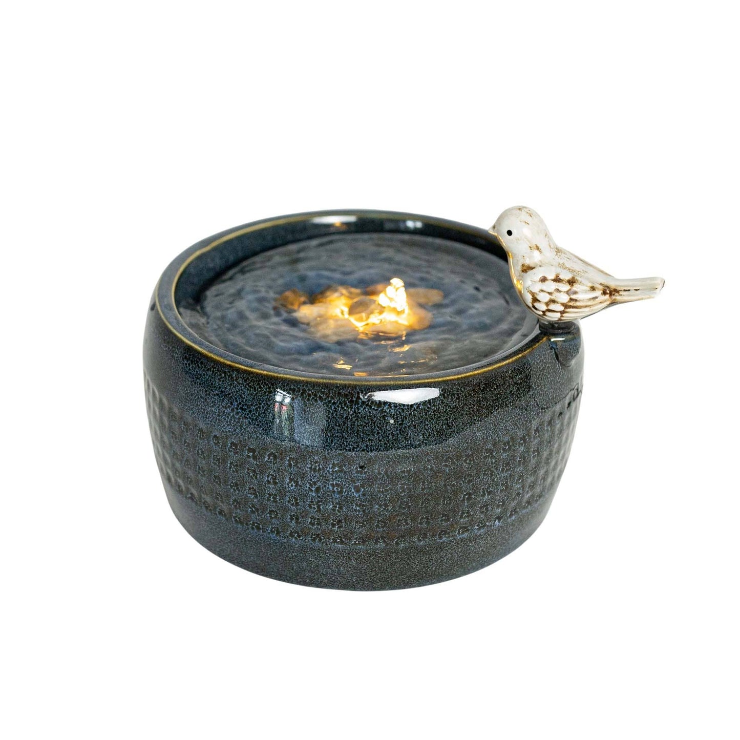 Elloise Bird Garden Ceramic Water Fountain Blue with Pump