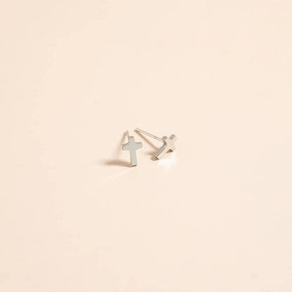 Delicate 18k Gold Cross Stud Earrings