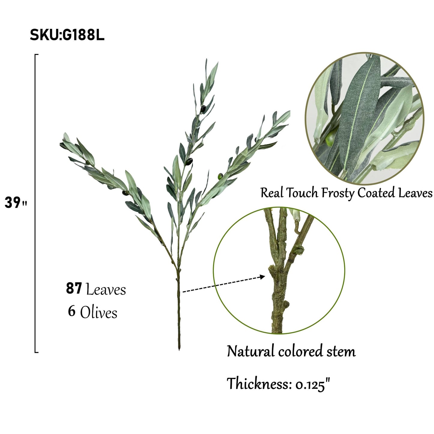 Premium Quality Olive Branch Leaf Fruit Spray-Frosty Green