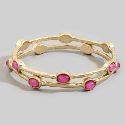 Oval Stone Station Hammered Bangle Set
