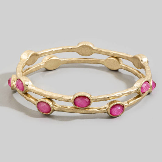 Oval Stone Station Hammered Bangle Set