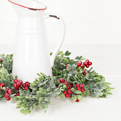 510032- 14in(6)Wreath-Icy Sparkle Boxwood with Red Berry