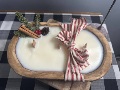 SOLD OUT.    Christmas Dough Bowl Soy Wax Candle w/ pine cone