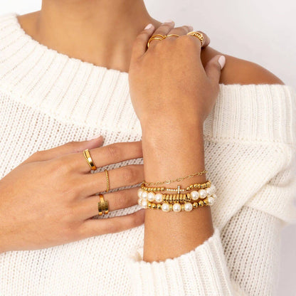 18K Gold PVD 8mm Kiska Glass Pearl Stretch Bracelet