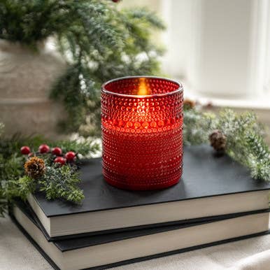 4" RED DOTTED GLASS 3D FLAME CANDLE